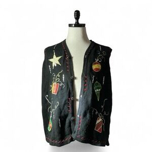 Womens‎ Black Christmas Vest Ugly Sweater Style Ornaments Star Gifts Rhinestone